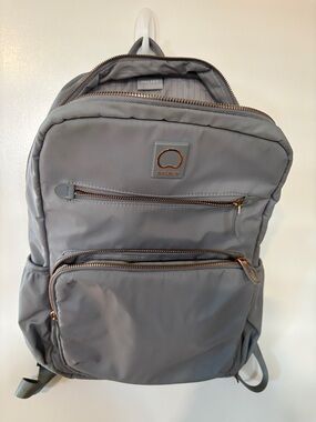 Delsey Gray Nylon Backpack with Rose Gold Hardware